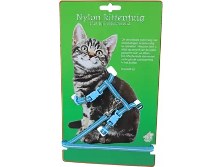 Kittentuig nylon+lijn neon blauw - afbeelding 1