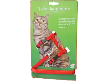 Nylon kattentuig met lijn rood - afbeelding 1