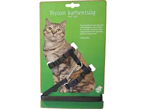 Nylon kattentuig met lijn zwart